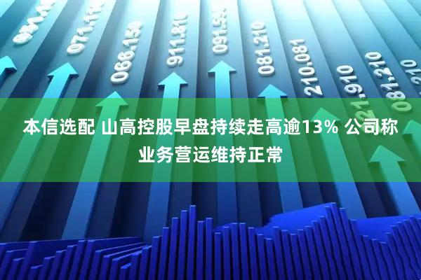 本信选配 山高控股早盘持续走高逾13% 公司称业务营运维持正常