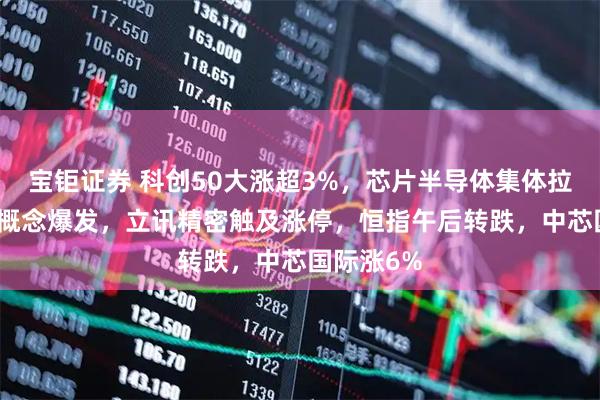 宝钜证券 科创50大涨超3%，芯片半导体集体拉升，PCB概念爆发，立讯精密触及涨停，恒指午后转跌，中芯国际涨6%
